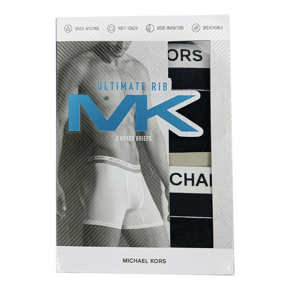 2 PACK NWT MICHAEL KORS AUTHENTIC LUX TOUCH MEN'S BLACK BOXER BRIEFS UNDERWEAR S